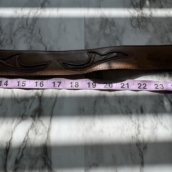 Tex Tan Leather Lizard Scroll Inlay Western Belt Size 34 Brown Brass Buckle USA - Picture 6 of 16